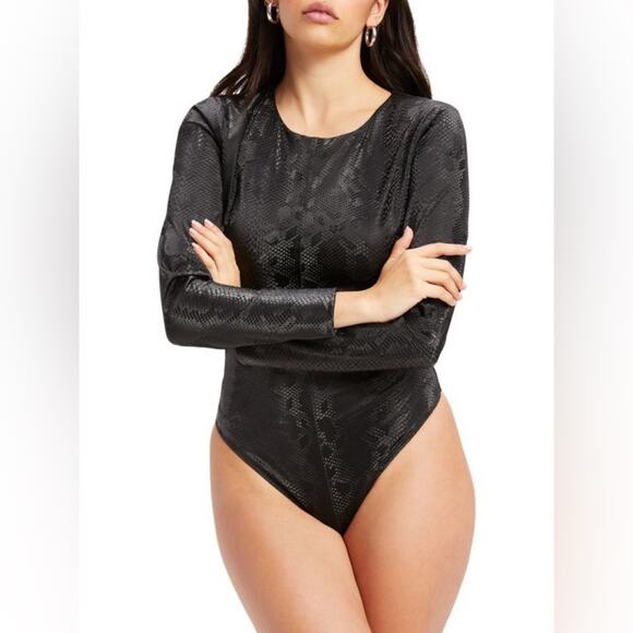 GOOD AMERICAN Snakeskin Print Faux Leather Bodysuit 6 NWT* - Picture 2 of 7